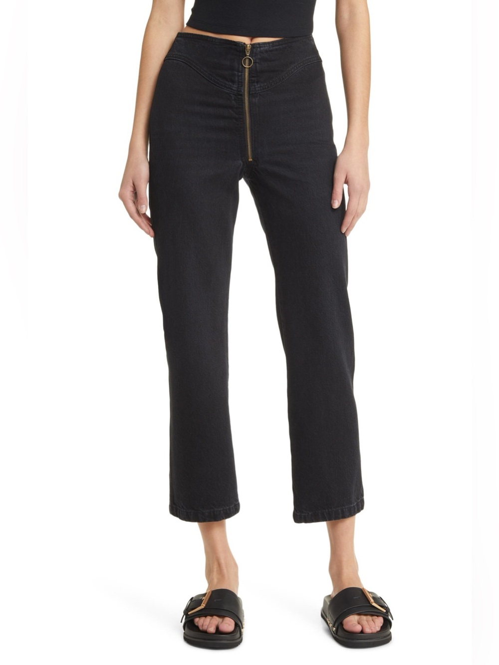 Frame The Zip Up High Waist Ankle Straight Leg Jeans alternative grunge